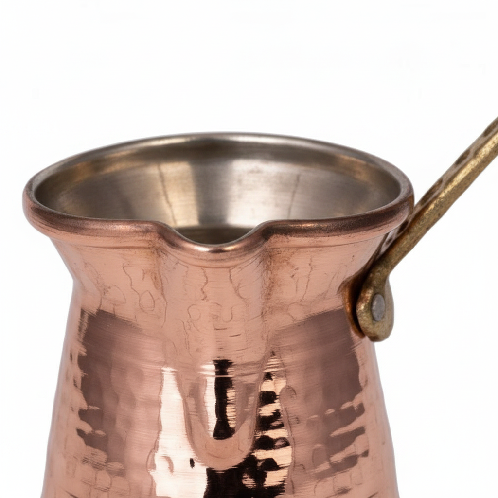 Sultan Thick Hammered Copper Turkish Coffee Pot (Cezve) — 250ml | 0.80mm Heavy-Gauge, Brass Handle