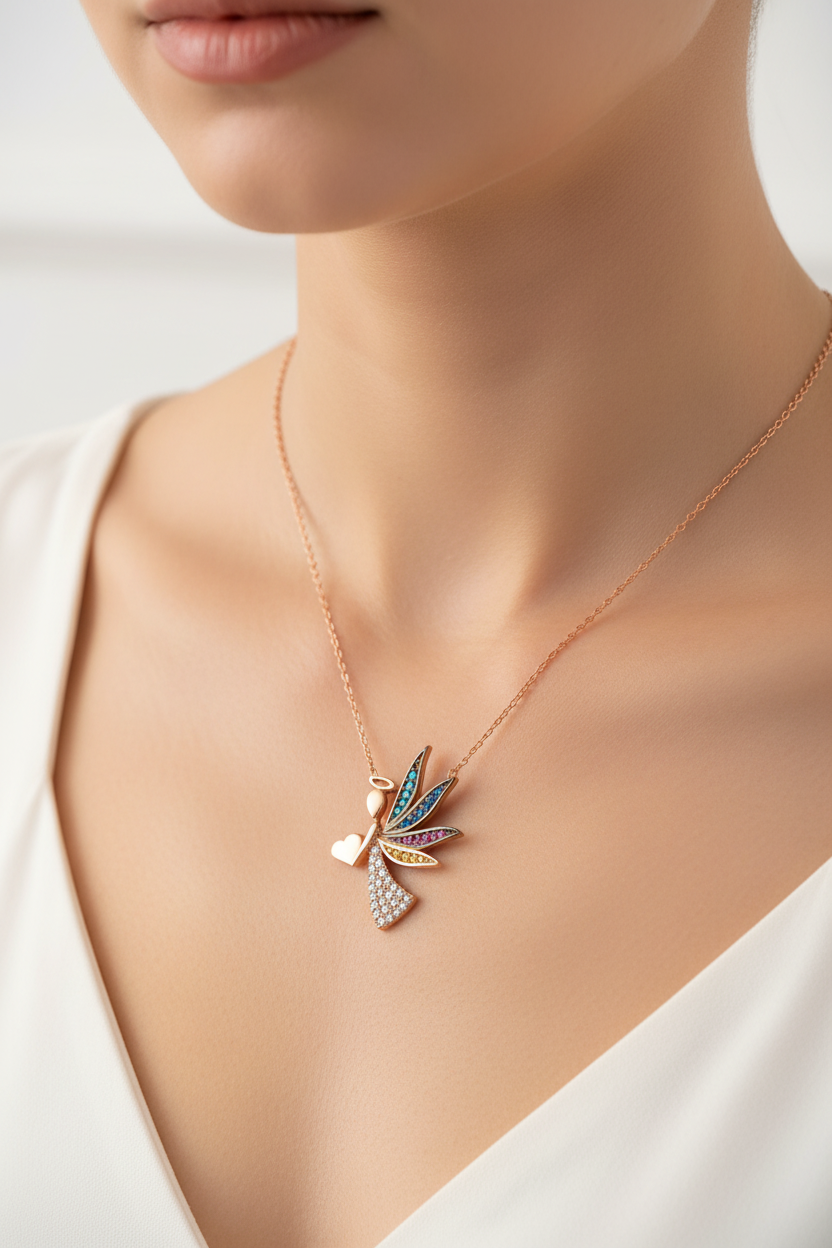 Silver Love Angel Necklace - Model