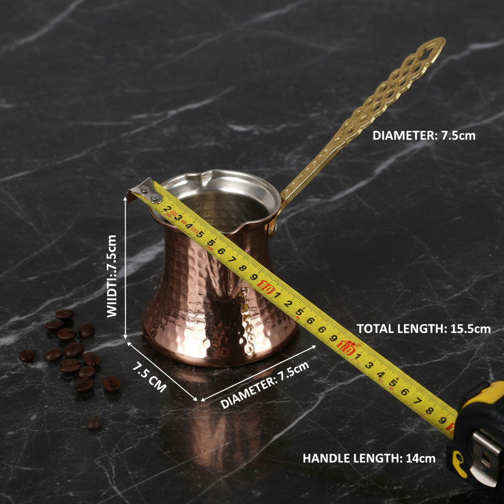 Kervan 190ml copper cezve dimensions flat lay