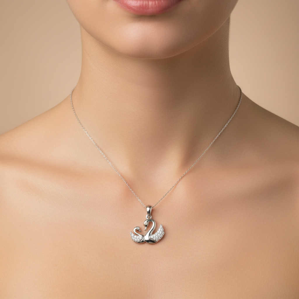 Silver Swan Women's Necklace - Model