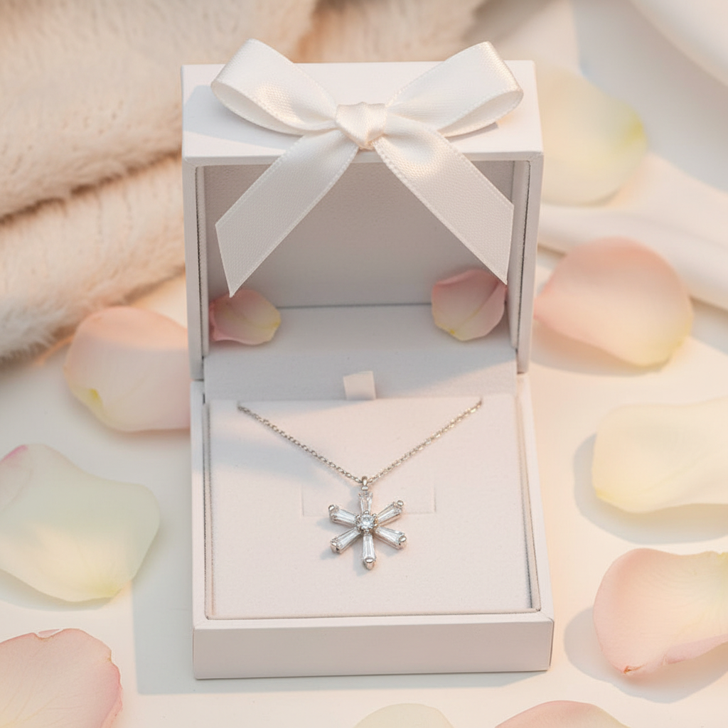 Silver Baguette Stone Flower Women's Necklace - Gift
