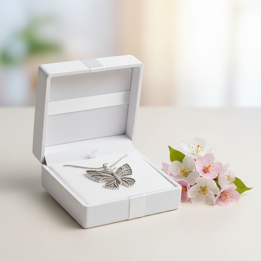 Silver Filigree Butterfly Women's Necklace - Gift