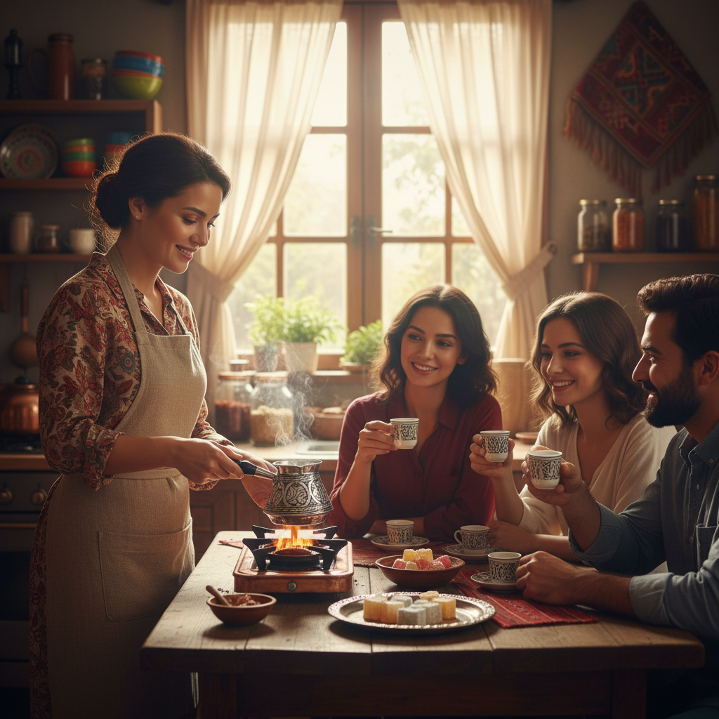 Woman using Elit Külhan 580ml copper cezve in kitchen