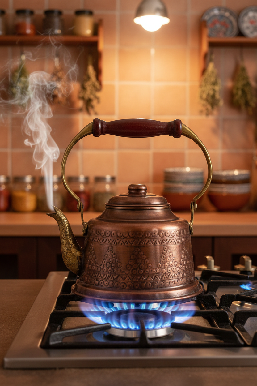 Copper Punch-Engraved Oxide Teapot - Stove Top AI