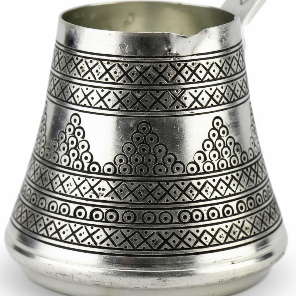 Antep zimba silver copper cezve 3-cup macro stamp detail