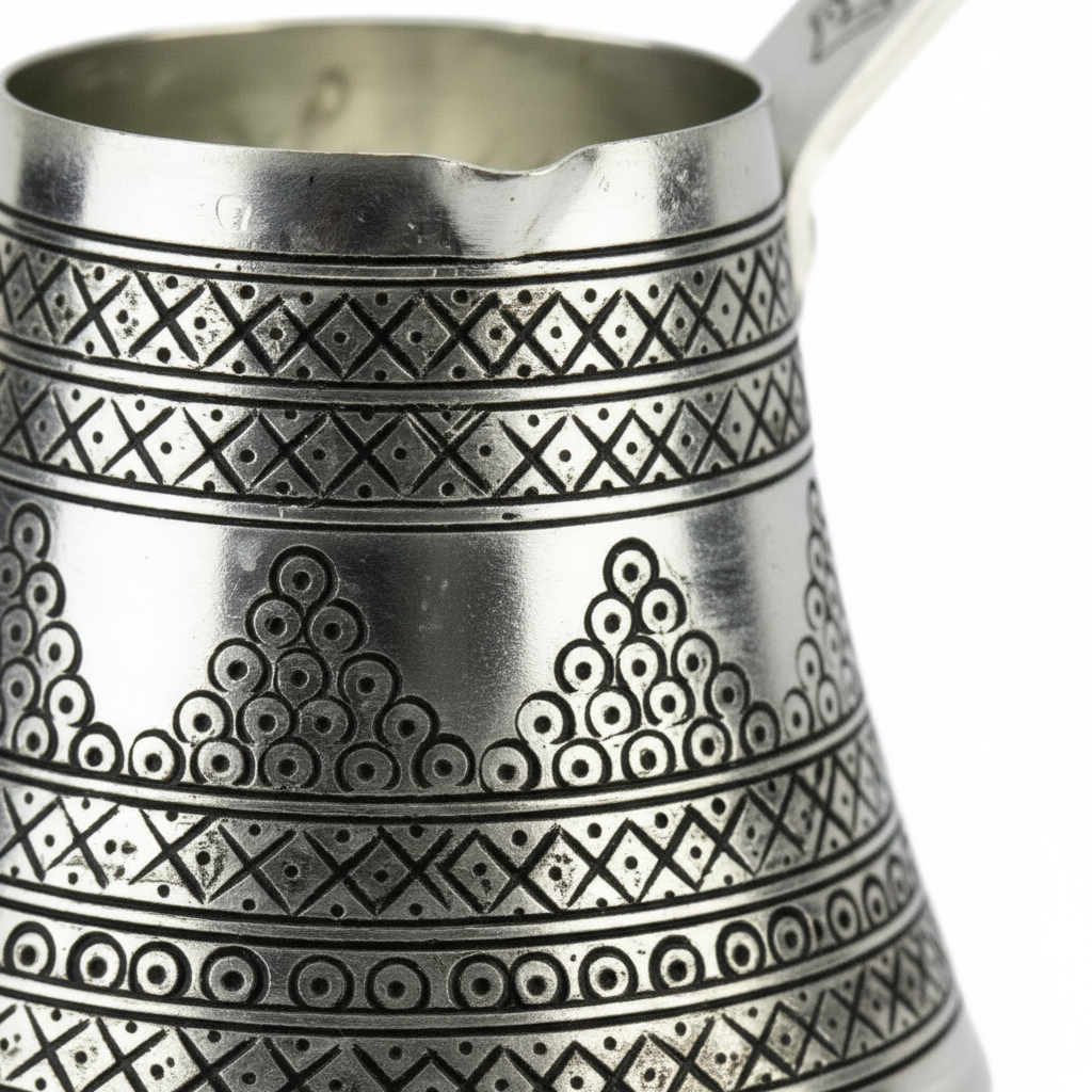 Antep zimba silver copper cezve 5-cup macro stamp detail