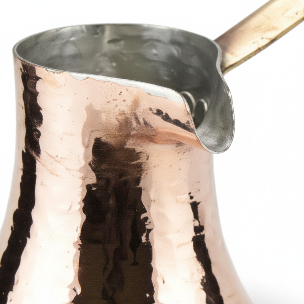 Trabzon copper cezve 3-cup macro texture