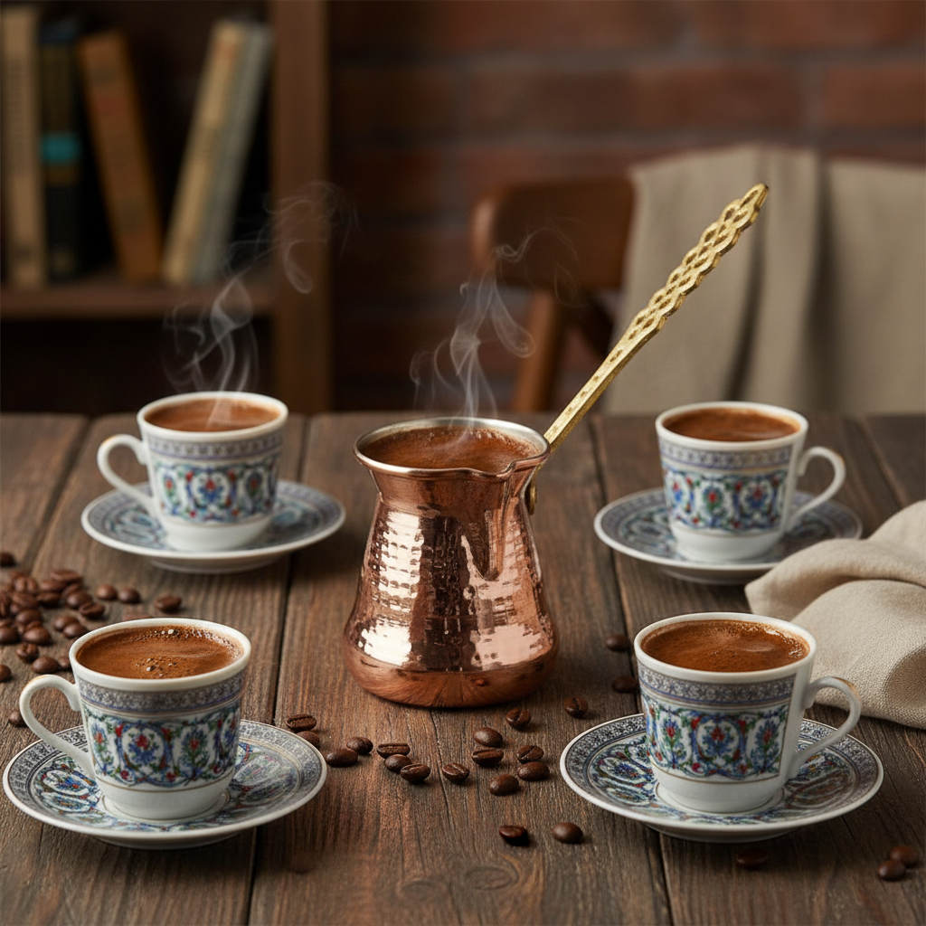 Sultan Thin 450ml brass handle copper cezve lifestyle