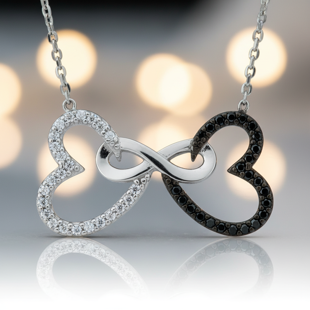 Silver Double Heart Infinity Necklace - Macro