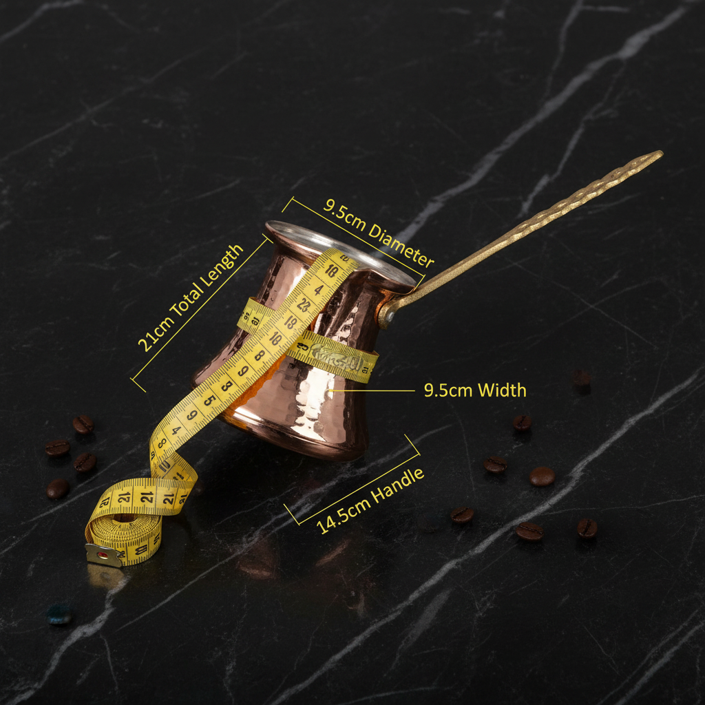 Kervan 390ml copper cezve dimensions flat lay