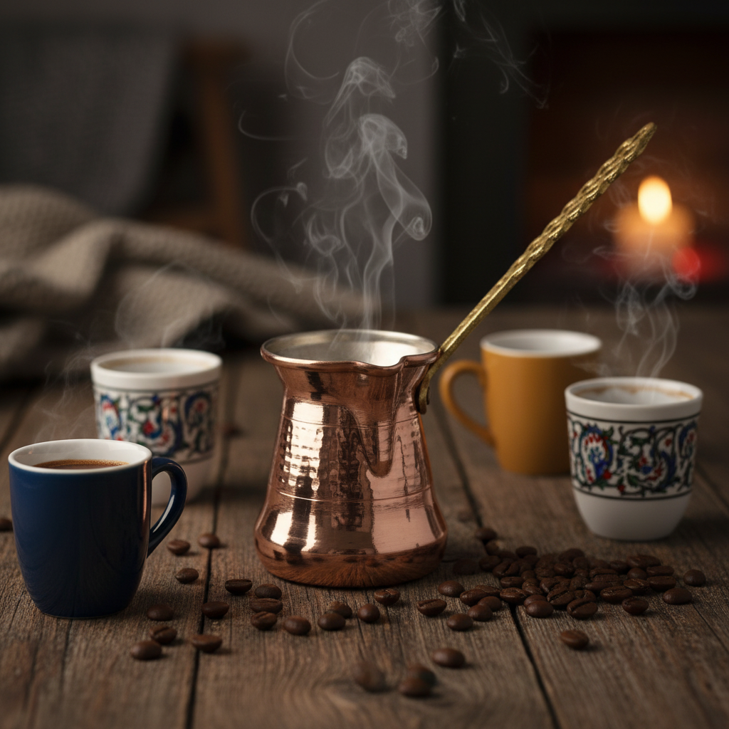 Sultan Thin 250ml brass handle copper cezve lifestyle
