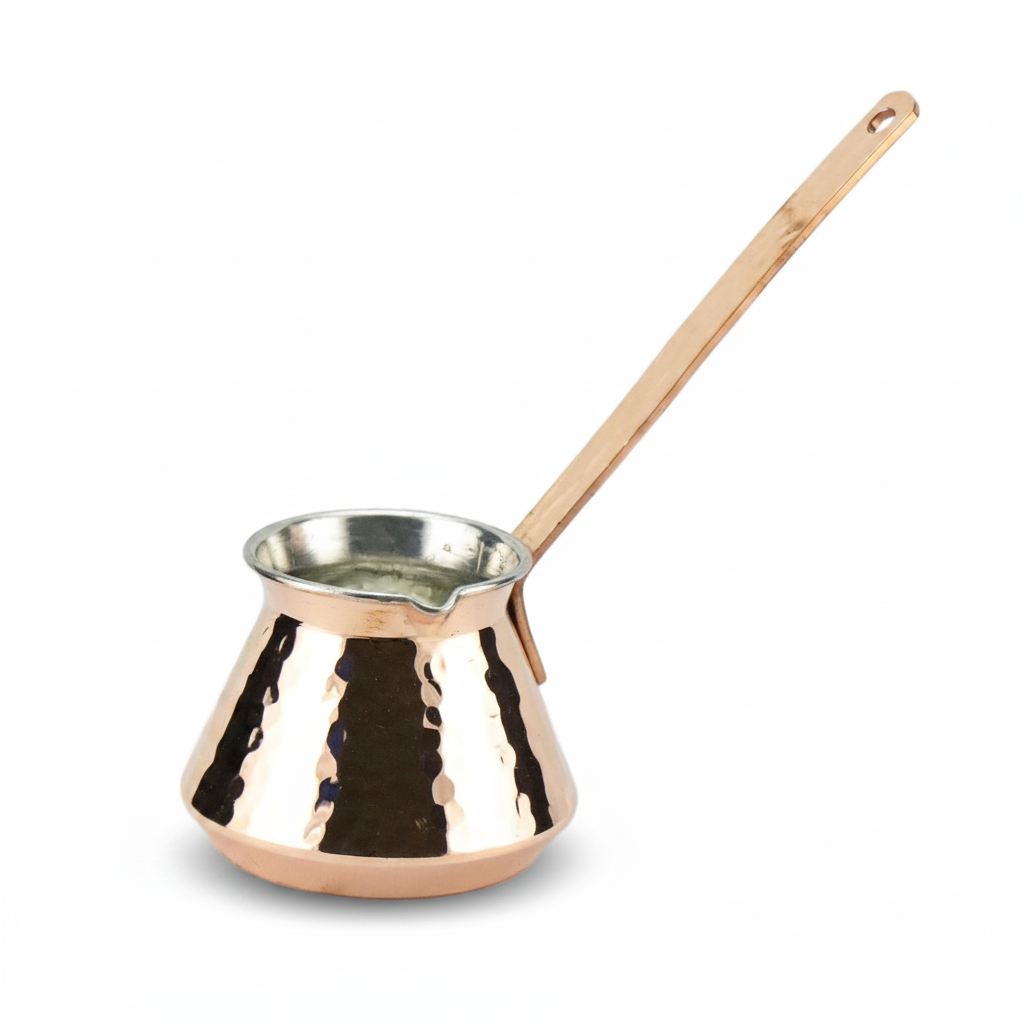 Antep copper topak cezve 3-cup white background