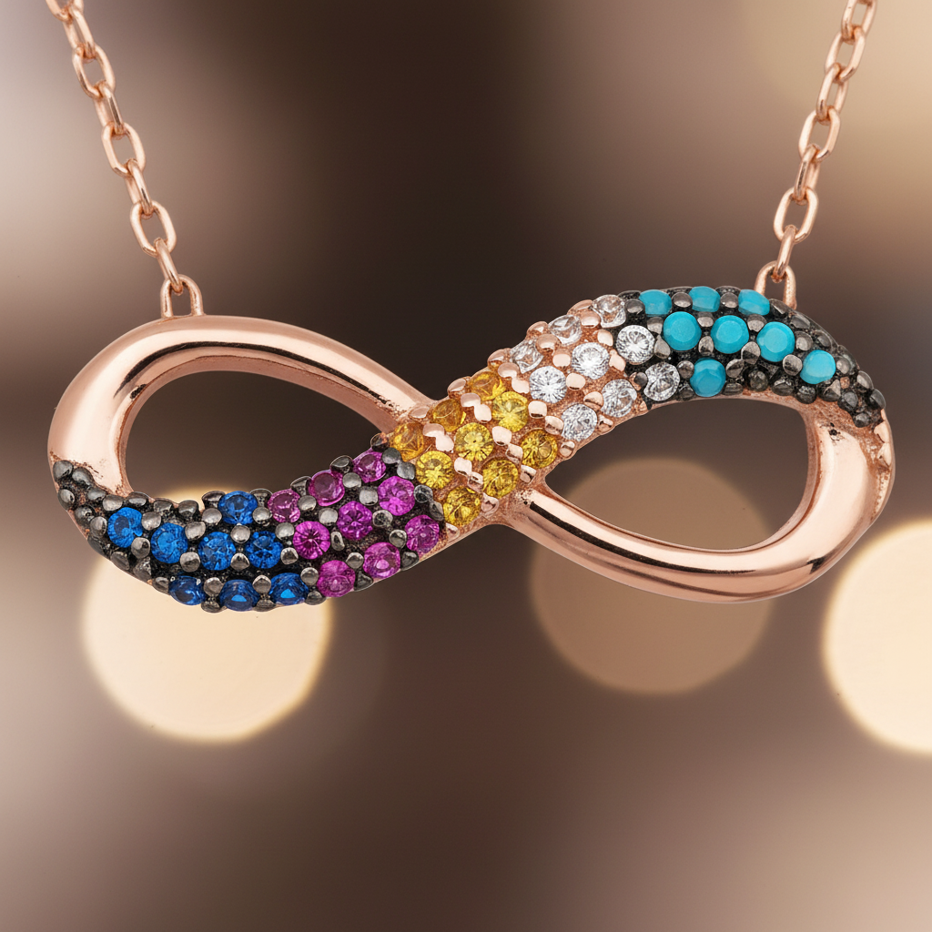 Rose Gold Multicolor Infinity Necklace - Macro