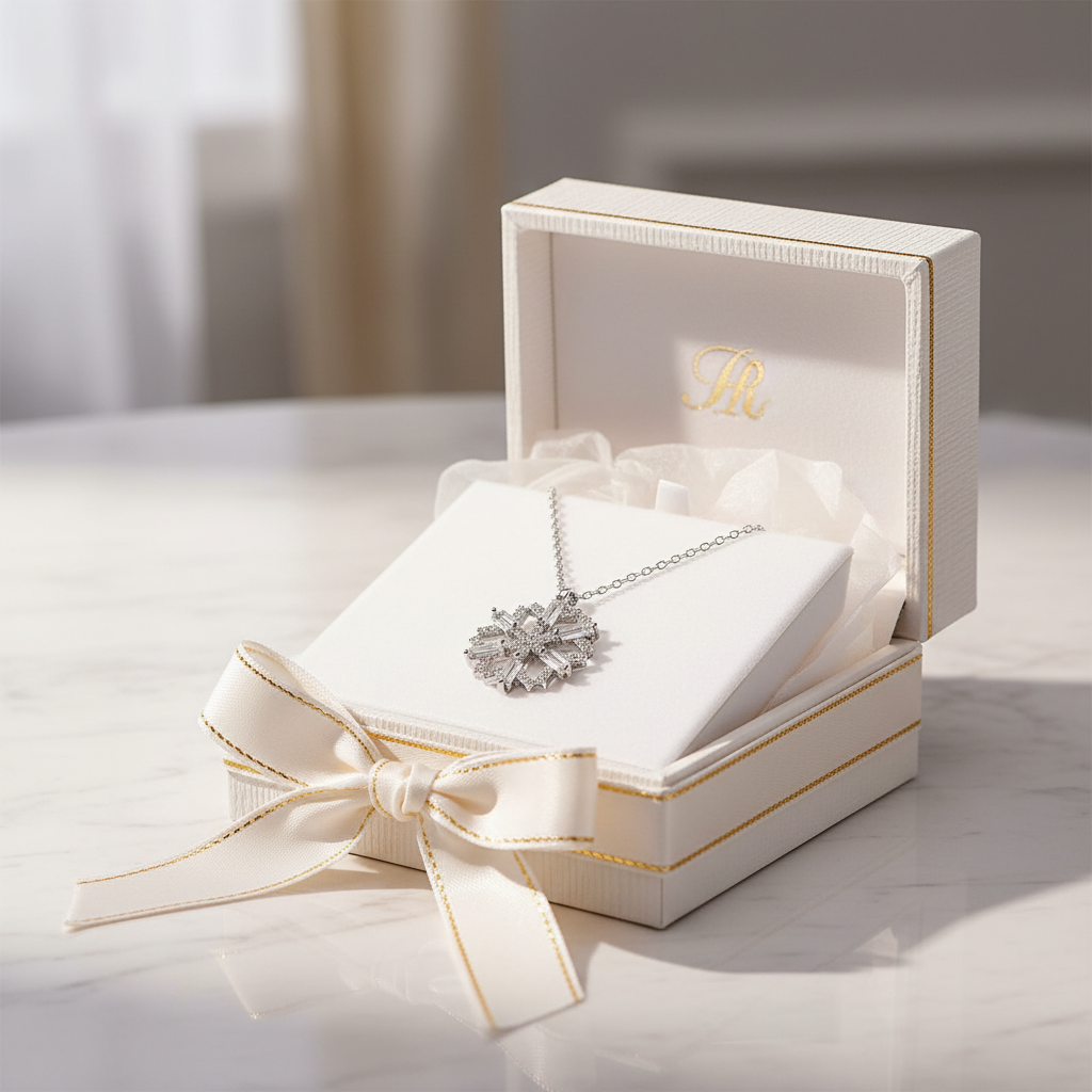 Silver Baguette Snowflake Necklace - Gift