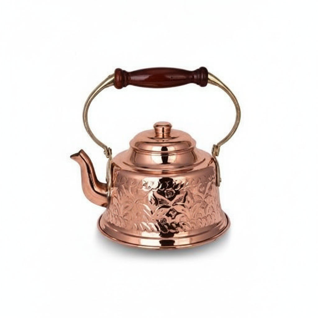 Copper Hand-Engraved Teapot - White Background AI