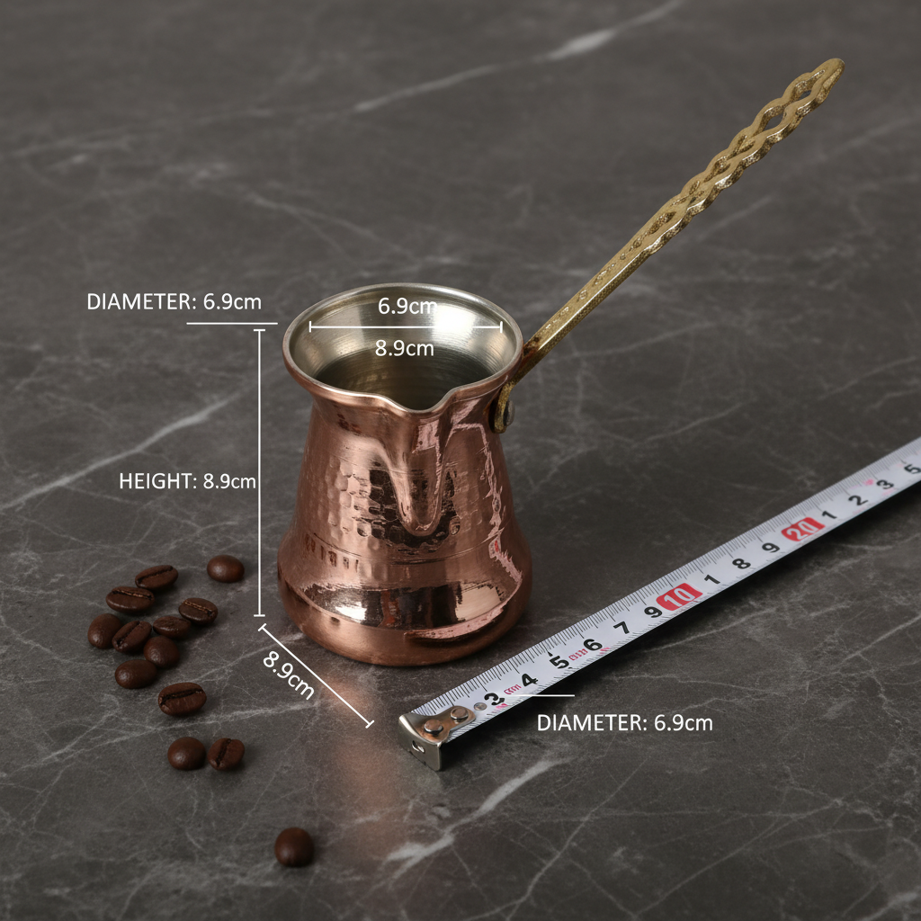 Sultan 200ml brass handle copper cezve dimensions 6.9cm x 8.9cm