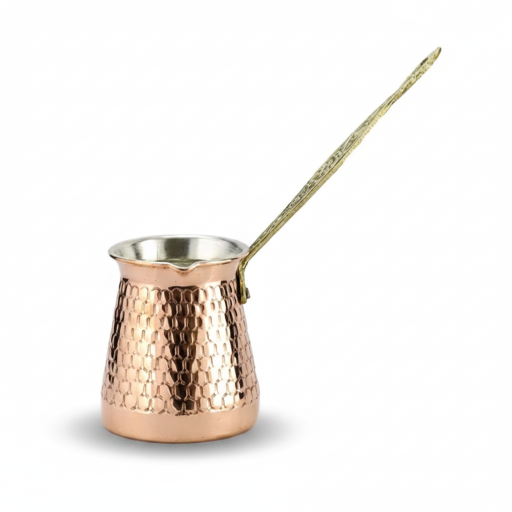 Antep keski honeycomb copper cezve 3-cup white background