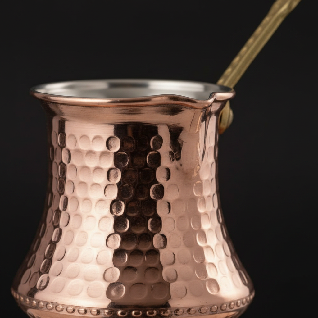 Hammered copper Kervan large cezve macro texture detail