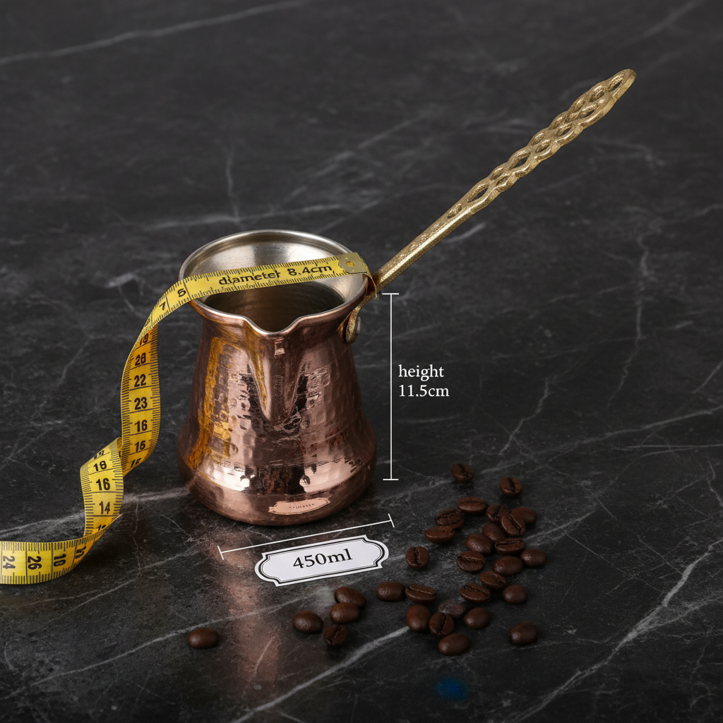 Sultan 450ml brass handle copper cezve dimensions 8.4cm x 11.5cm