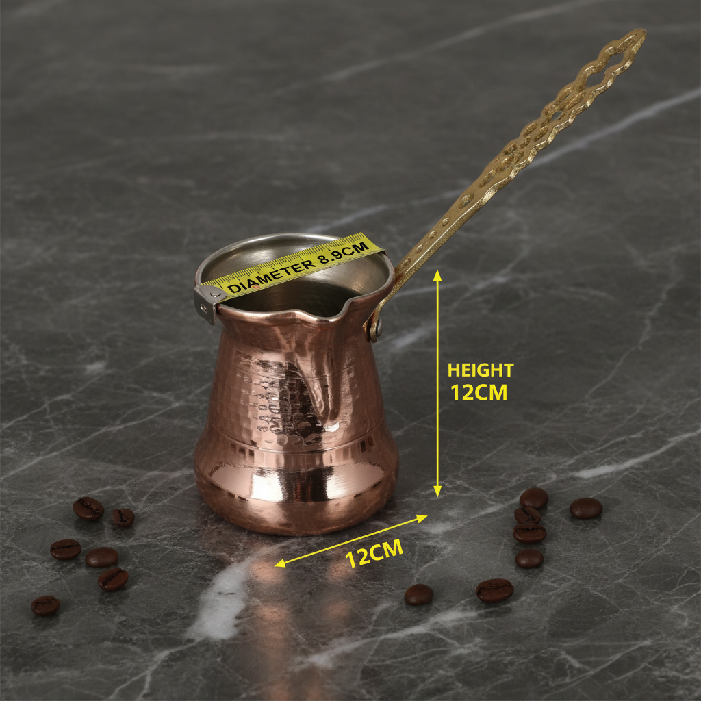Sultan 550ml brass handle copper cezve dimensions 8.9cm x 12cm