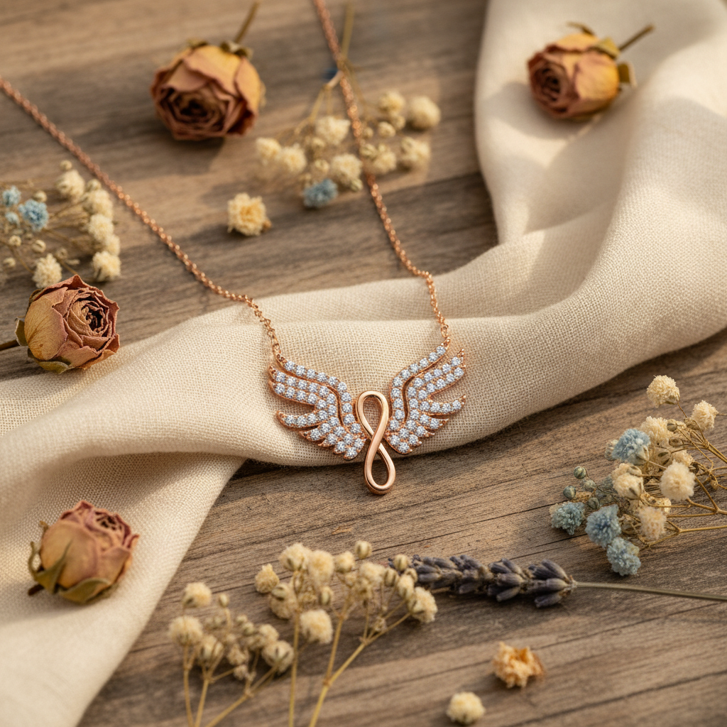 Rose Gold Angel Wings Infinity Necklace - Lifestyle