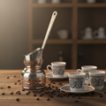 Miray two-tone copper cezve lifestyle with cups