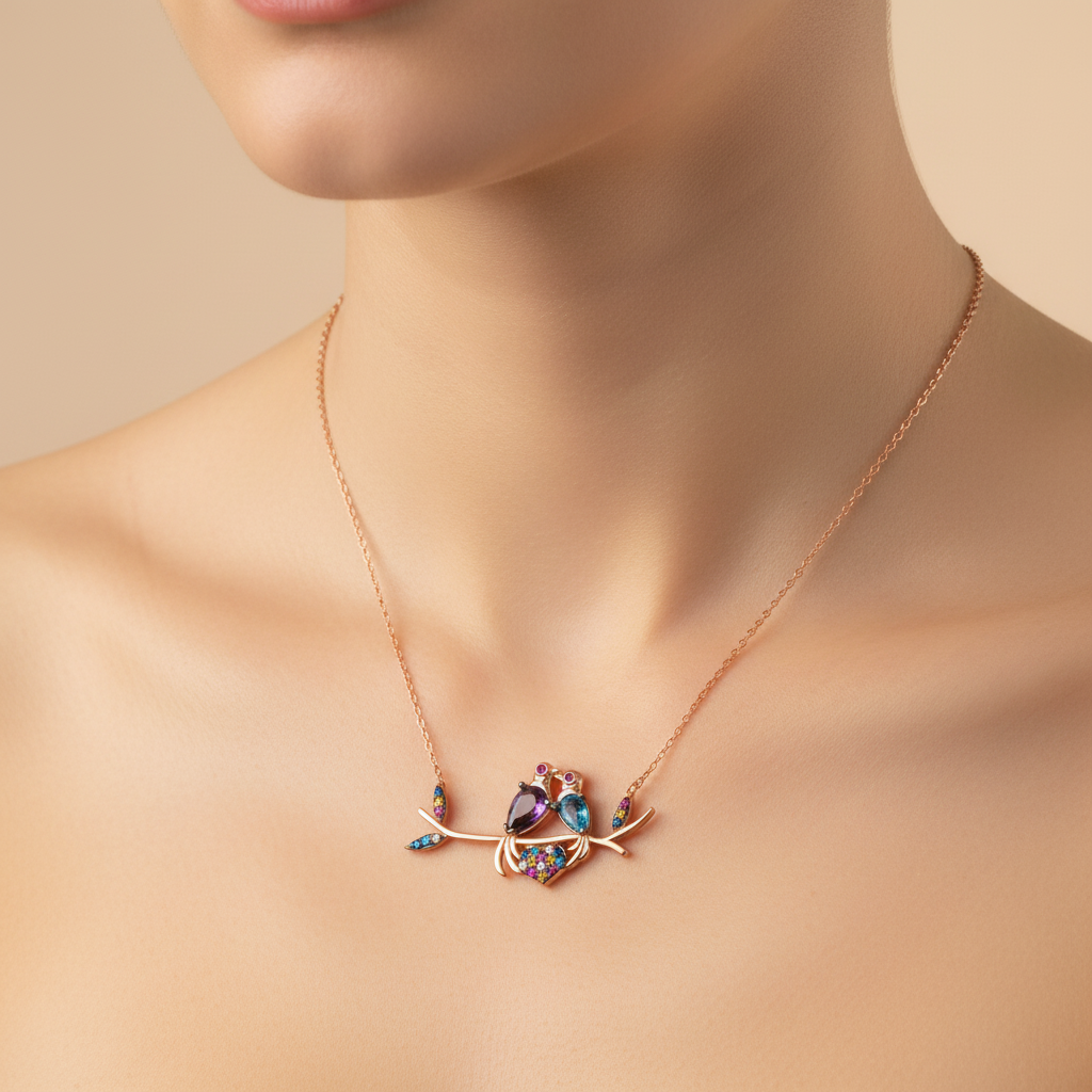 Silver Lovebirds Women's Necklace - Model