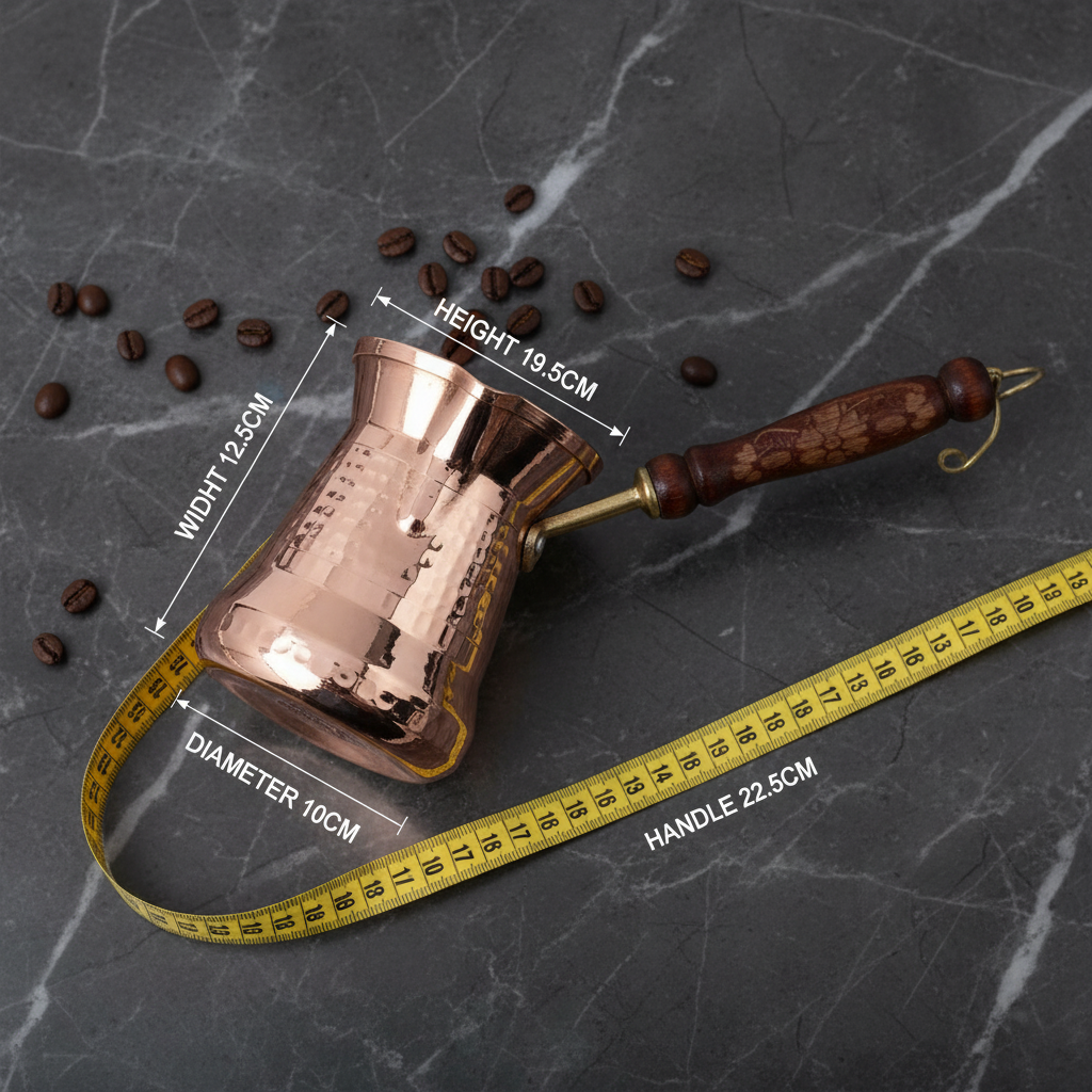 Sultan Thin 550ml copper cezve dimensions flat lay