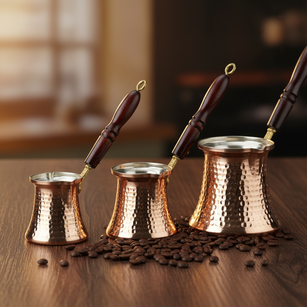 Hammered copper cezve set 3-4-5 cup lifestyle main photo