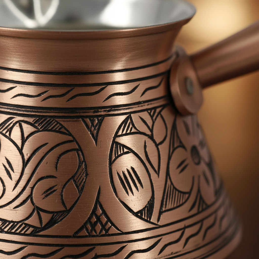 Elite Scotch copper cezve 580ml engraving macro detail