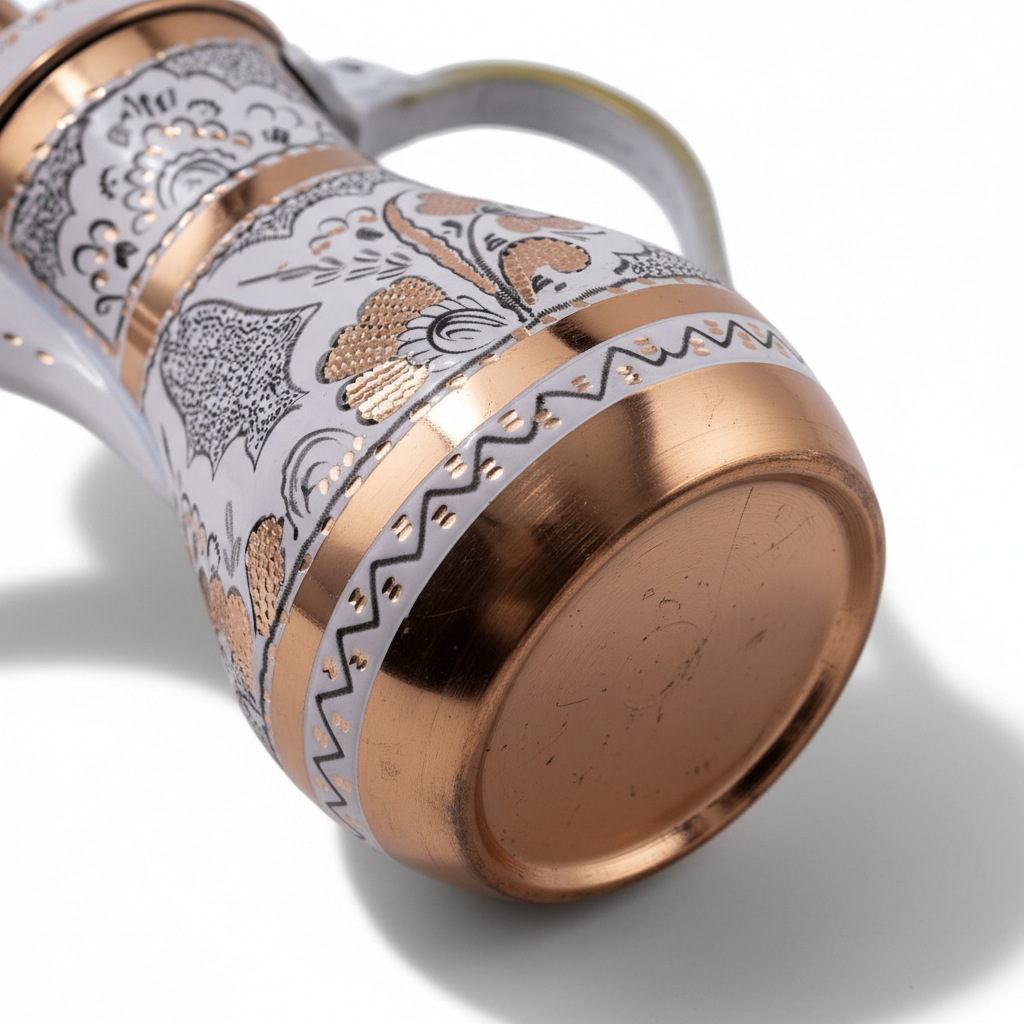 Gulcicek white copper mirra dallah macro Erzincan engraving detail