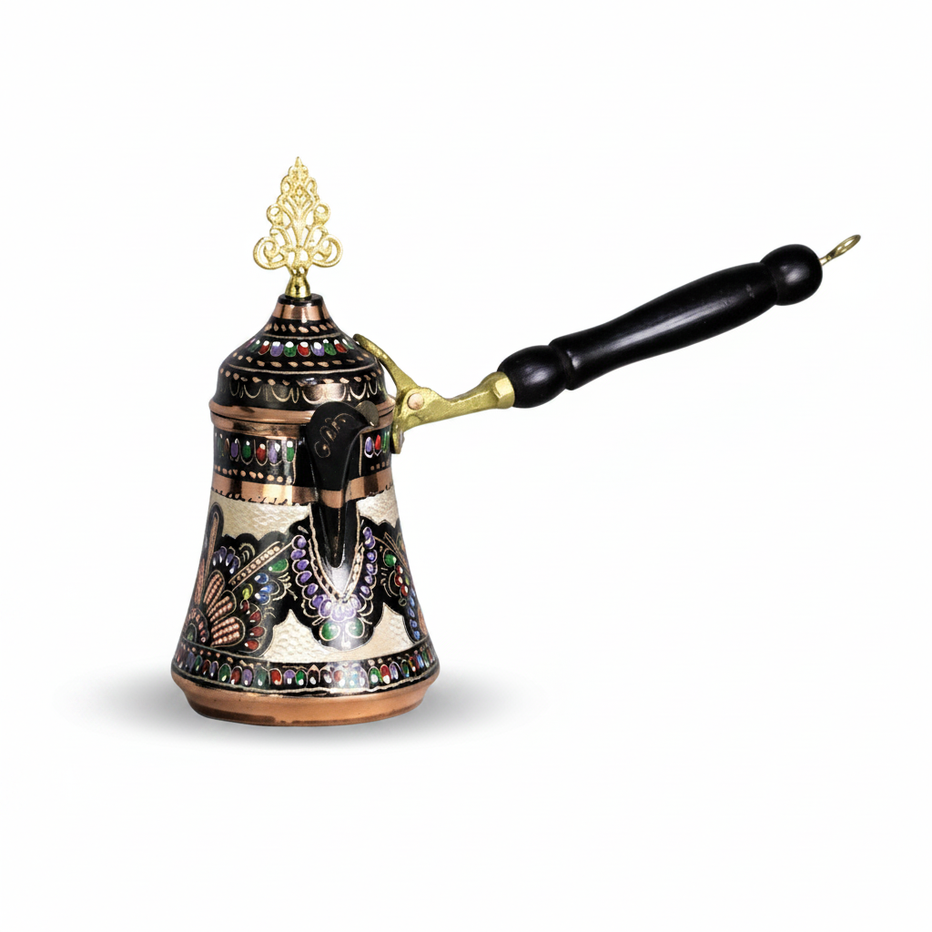 Erzincan floral lidded copper cezve 650ml white background