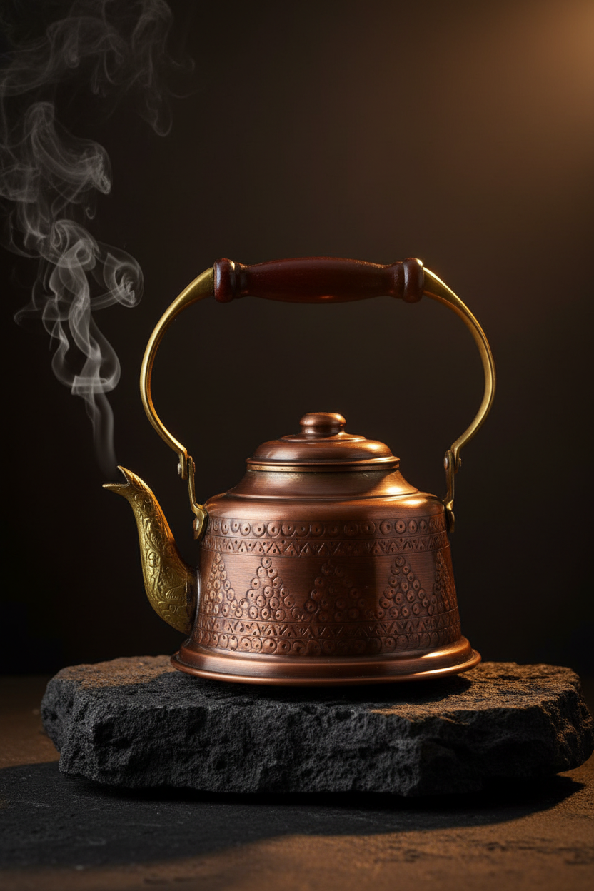 Copper Punch-Engraved Oxide Teapot - Cinematic