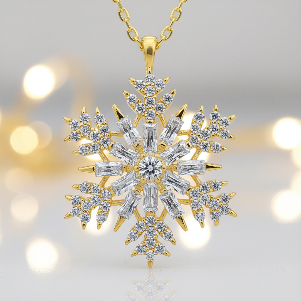Gold Snowflake Necklace - Macro