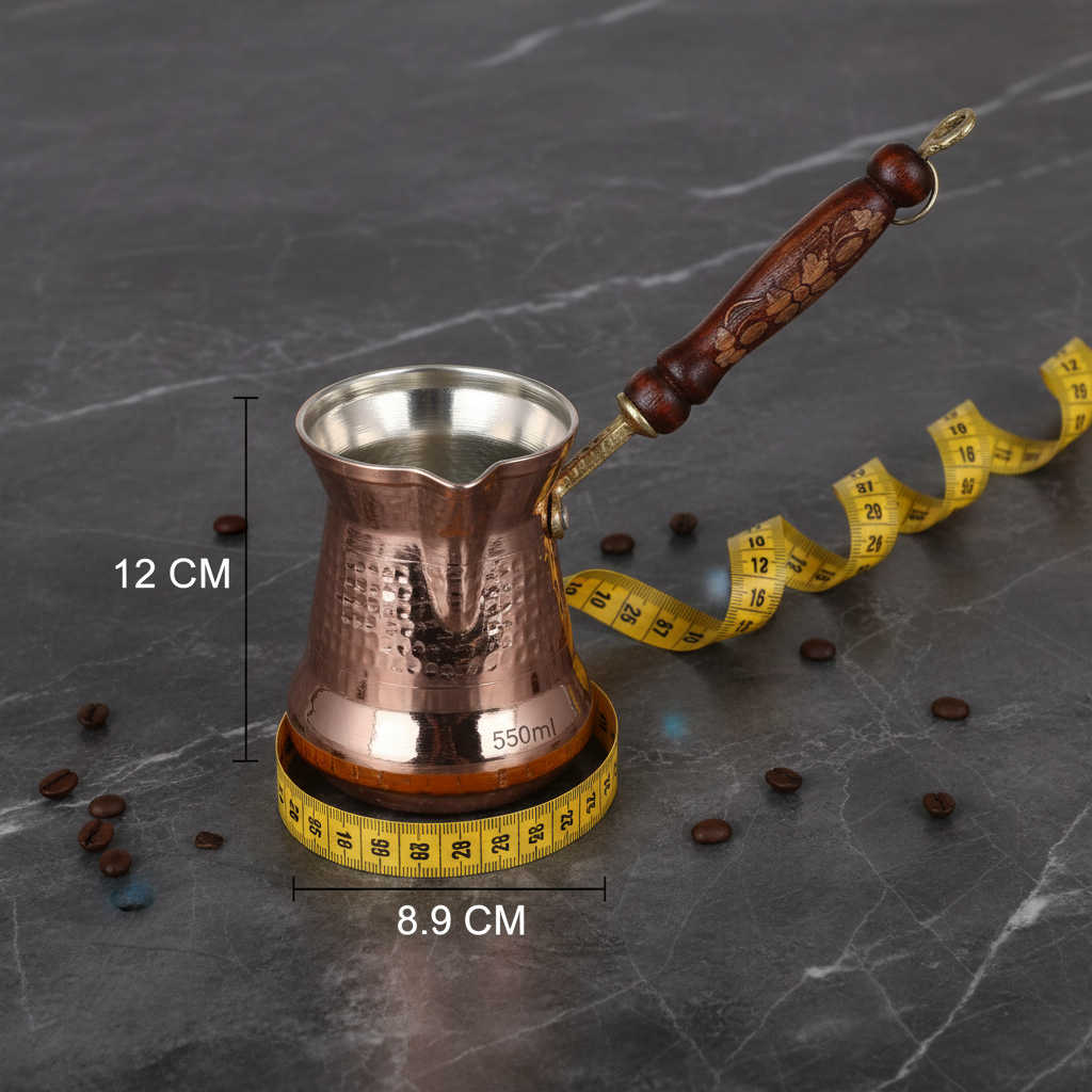 Sultan 550ml copper cezve dimensions 8.9cm x 12cm