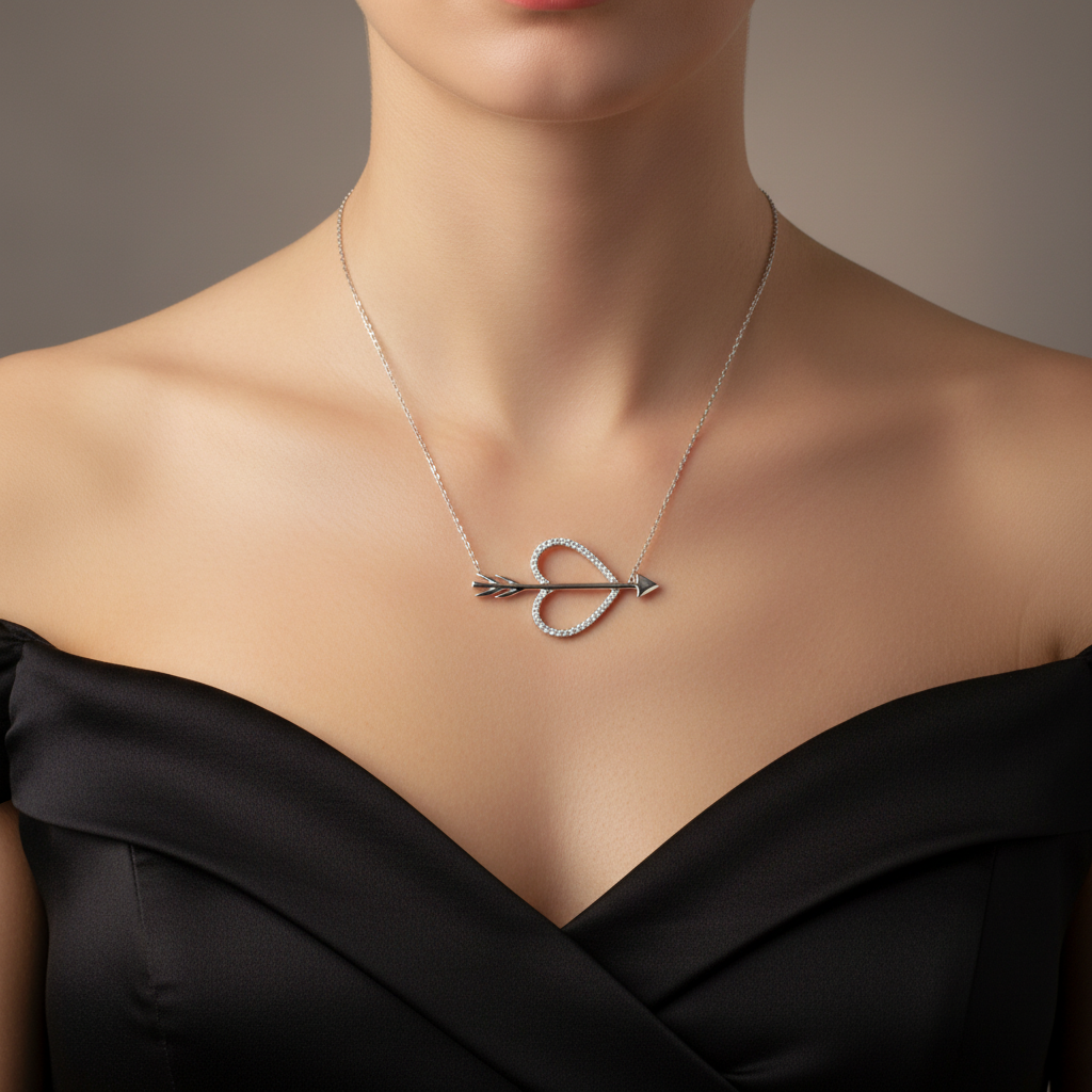 Silver Love Arrow Women's Necklace - Model