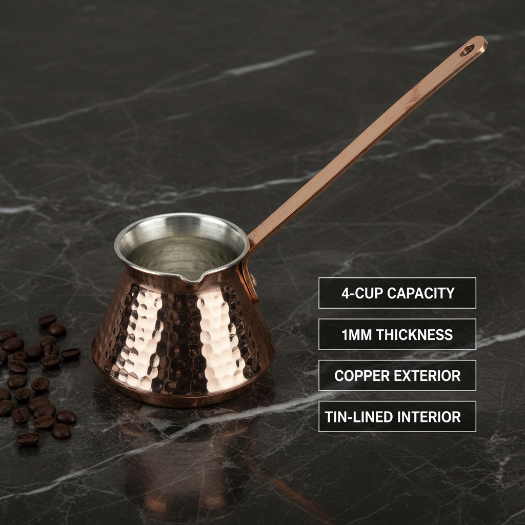 Antep copper topak cezve 4-cup flat lay