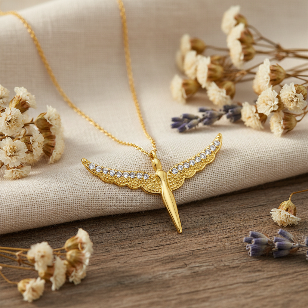 Silver Gold Winged Angel Necklace - Lifestyle