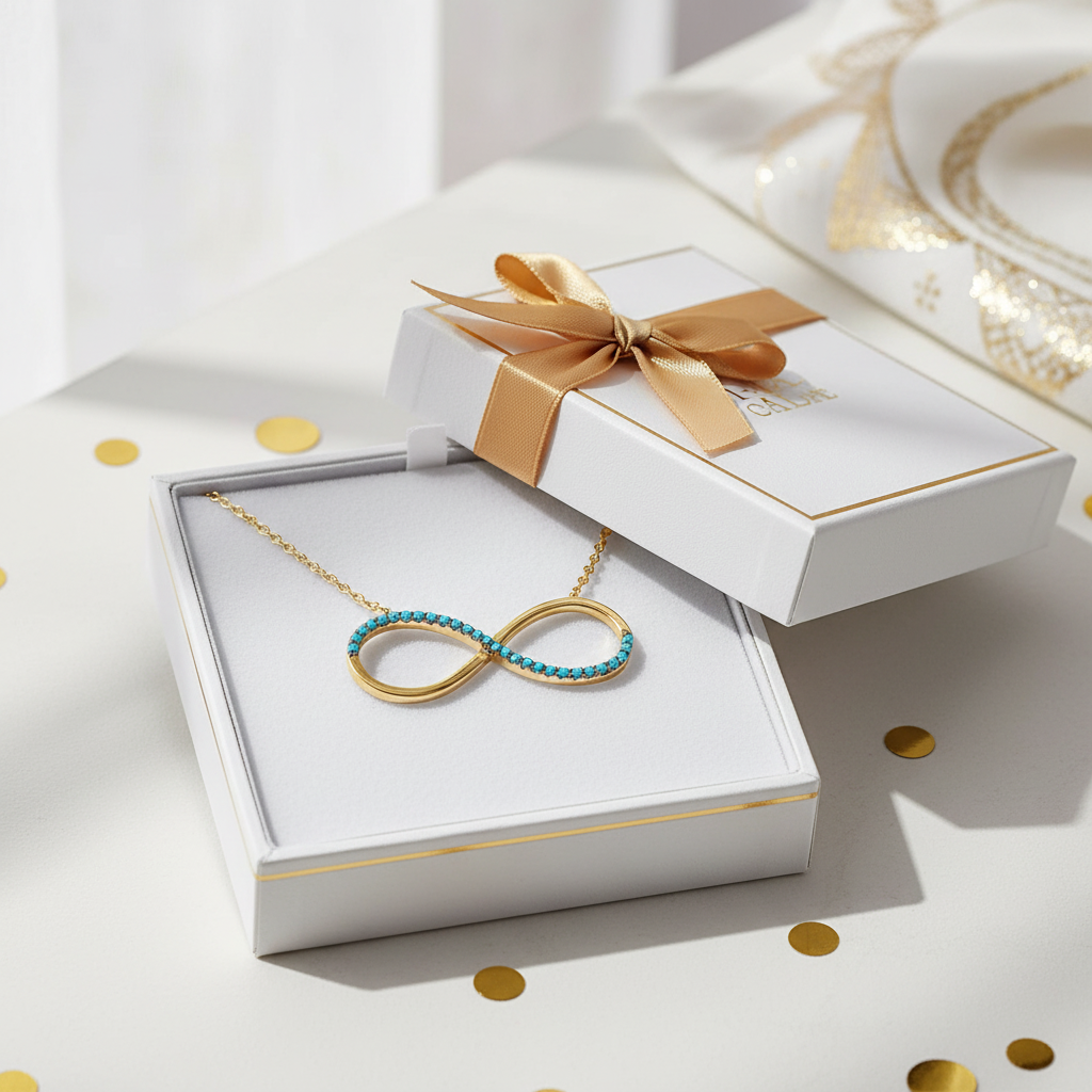 Gold Turquoise Infinity Necklace - Gift