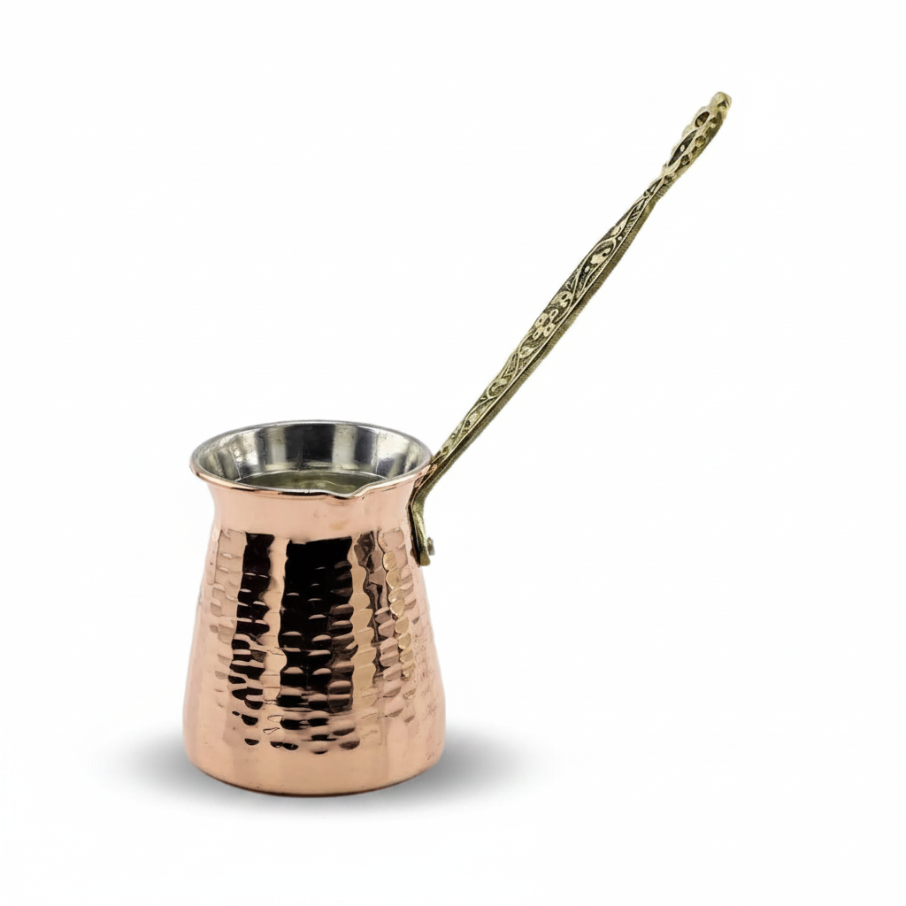 Antep hammered copper cezve 4-cup white background