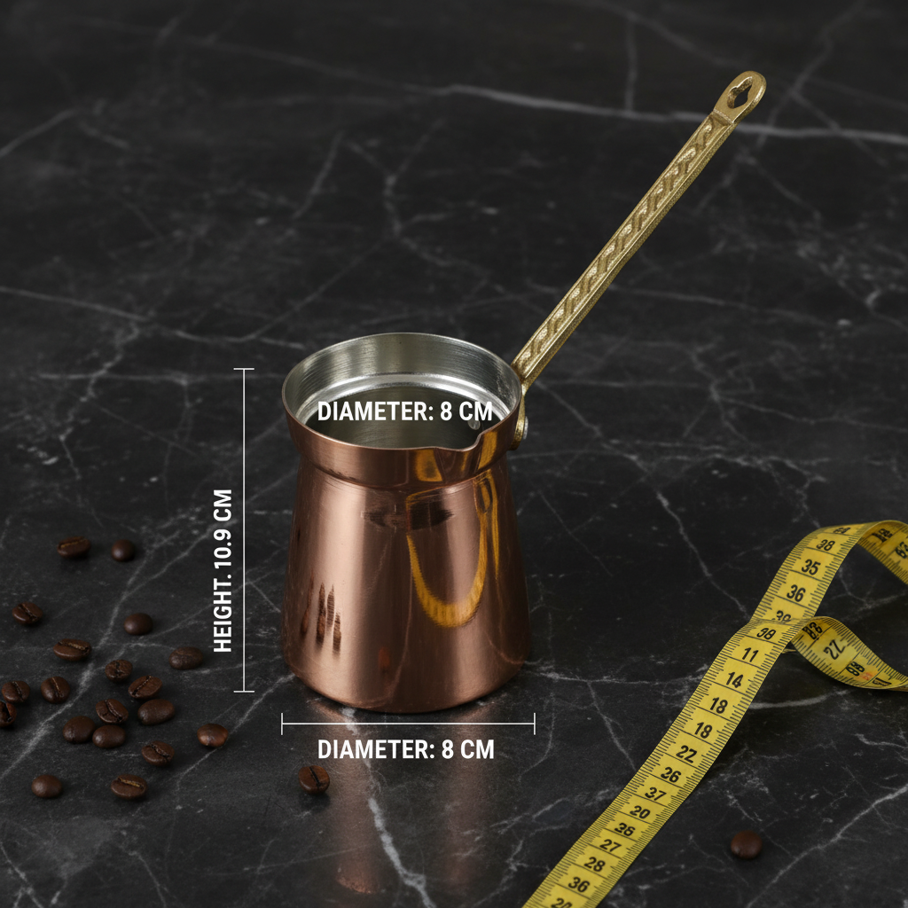 Moda 450ml smooth copper cezve dimensions 8cm x 10.9cm