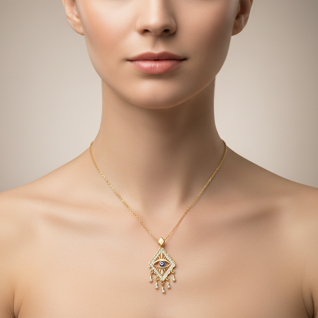 Silver Gold Evil Eye Women's Necklace - Model