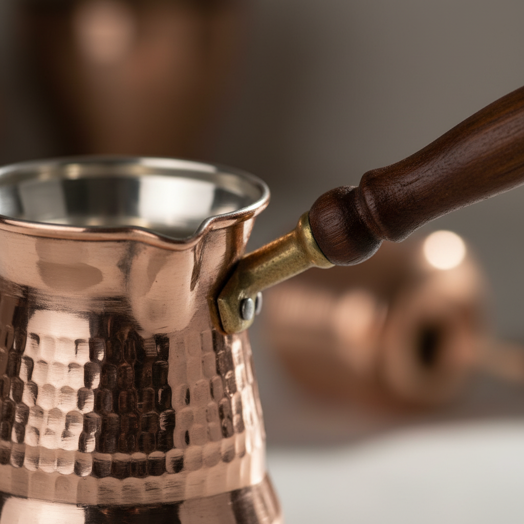 Copper Sultan cezve macro detail