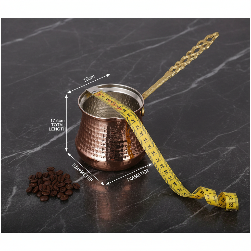 Bakir Sutluk 540ml copper cezve dimensions flat lay