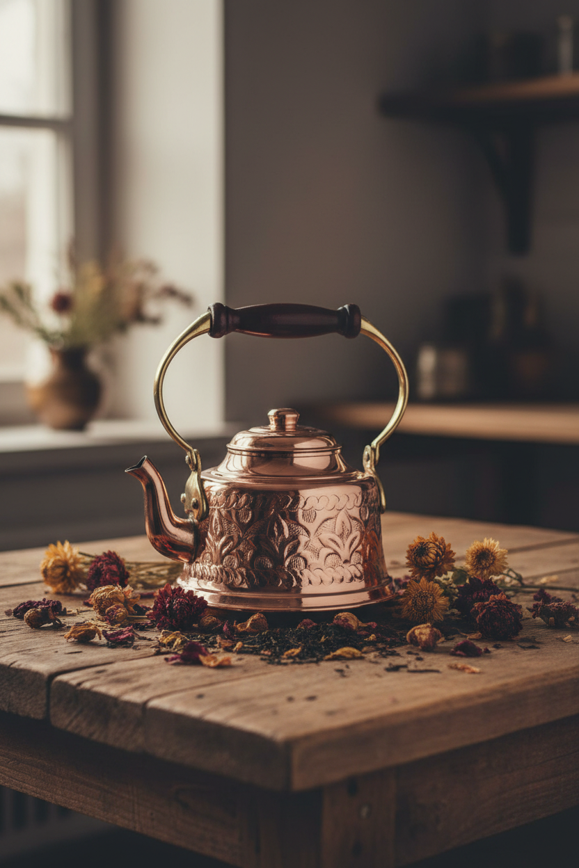 Copper Hand-Engraved Teapot - Lifestyle AI