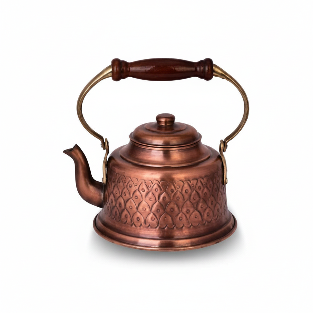 Copper Hand-Engraved Oxide Teapot - White Background AI