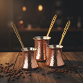 Hammered copper Kervan small cezve set 3-piece lifestyle main photo
