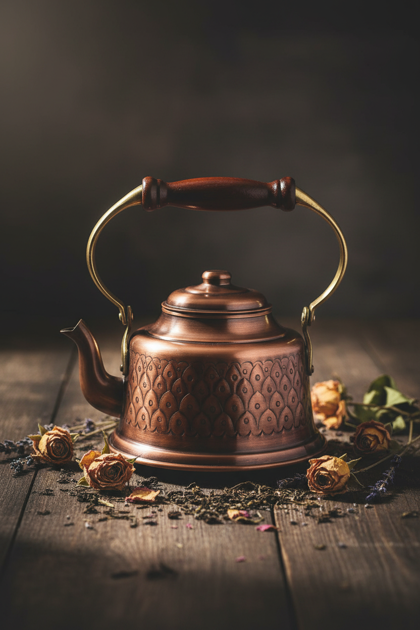 Copper Hand-Engraved Oxide Teapot - Lifestyle AI