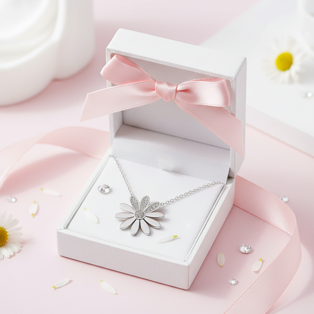 Silver Daisy Flower Women's Necklace - Gift