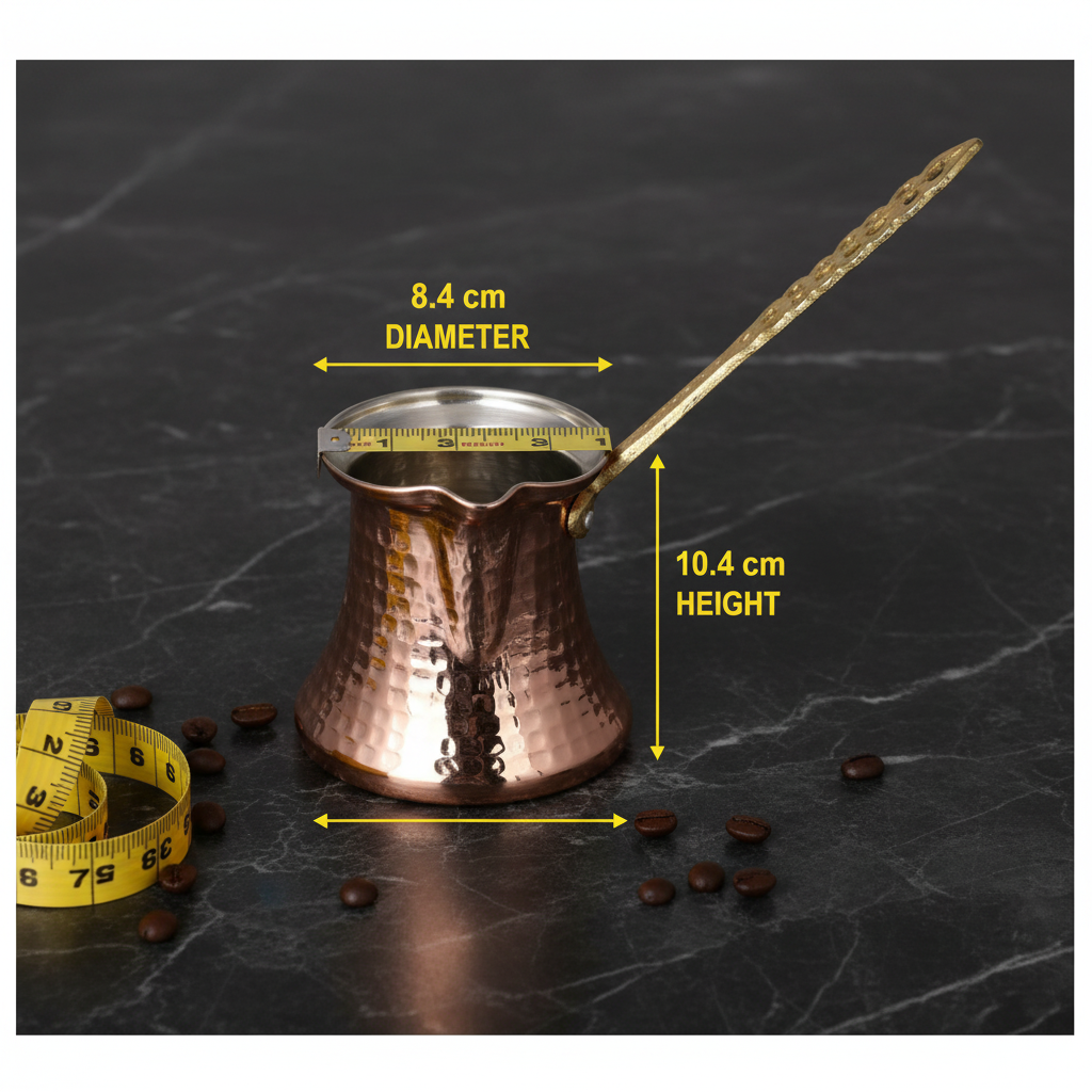 Kervan 430ml copper cezve dimensions flat lay